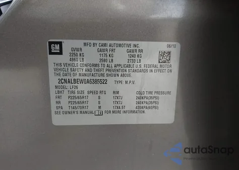 2010 Chevrolet Equinox Ls из США, поврежденный, VIN 2CNALBEW0A6385522